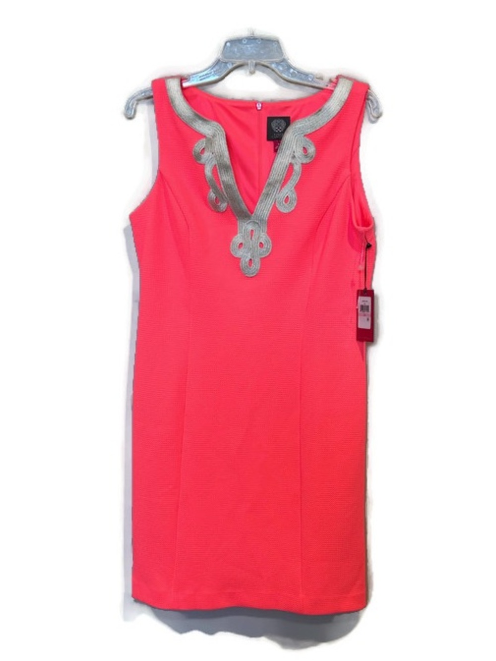 Vince Camuto Neon Coral Textured Shift Dress - Picture 6 of 6